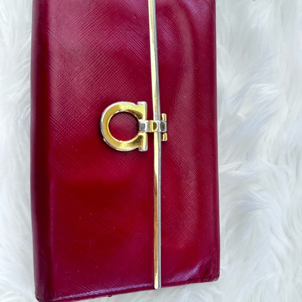 Salvatore Ferragamo Burgundy Leather Wallet with Gold Hardware